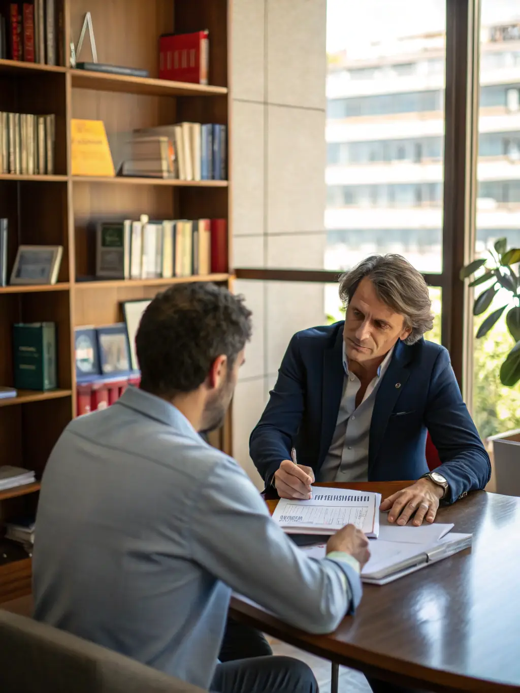 A career coach advising a client on career advancement, discussing strategies for professional development and achieving career goals.